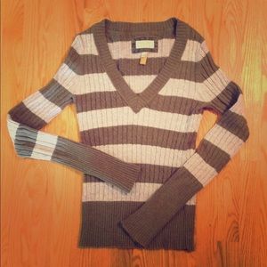 Green and grey striped sweater